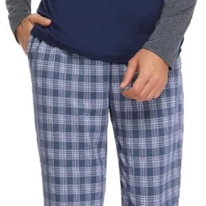Litherday Men's Pyjamas Sets Cotton Long Sleeve Nightwear Sleepwear Pjs Set Soft Top & Plaid Bottoms Lounge Wear with Pockets