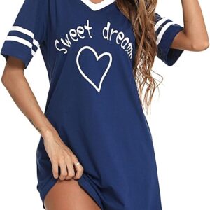 Litherday Women's Nightdresses Nightshirt Cotton Nightwear Comfy Nighties Sleepwear Short Sleeve Pajama Night Dress Nightgown Loungewear